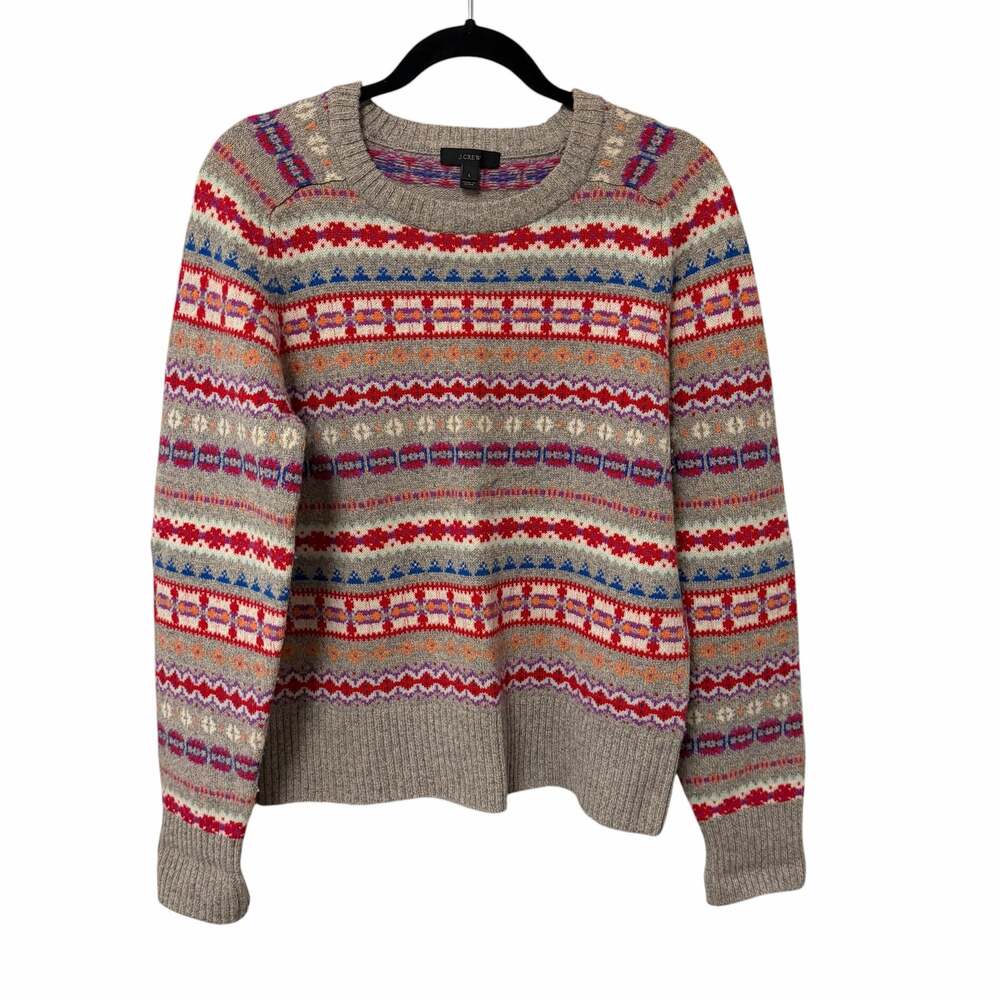 J. Crew Pure Wool Multicolor Fair Isle Crewneck Holly Sweater Large Colorful
